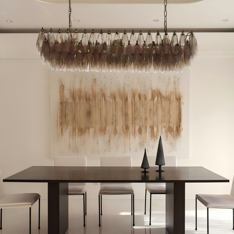 Unique Murano Poliedri Pink Glass Chandelier in Aged Brass Aluminum Chain