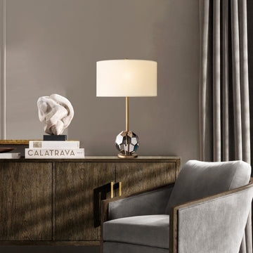 Modern Fabric Linen Shade Faceted Glass Base Table Lamp 18" | black & brass & nickel