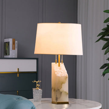 Square Raw White Alabaster Table Lamp