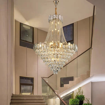 Foyer Staircase Chandelier Luxury K9 Crystal Ceiling Light For Living Room / Hallway