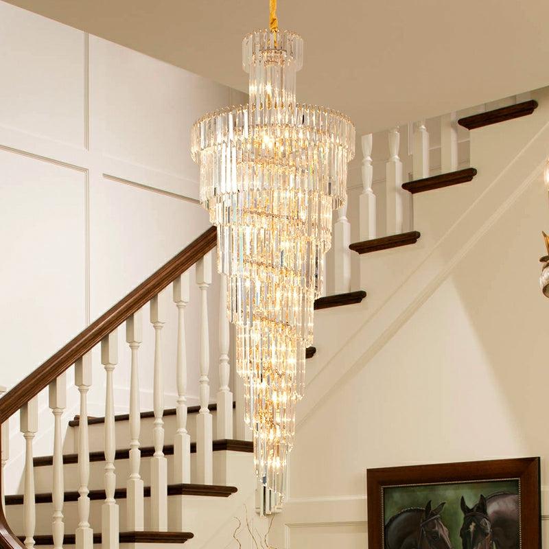 Tiered Foyer Staircase Spiral Crystal Chandelier Hotel Hall/ Entrance High Ceiling Pendant Lighting Fixture