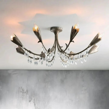 Gothic Viticcio Leaf Flushmount 8-Light - Silver