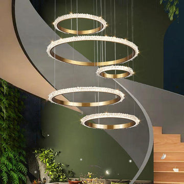JC Gina Staircase K9 Crystal Ring Chandelier