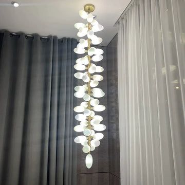 Nordic Art Long Magnolia alba Glass Ceiling Chandelier for Staircase/Hallway/Entryway Light Fixture