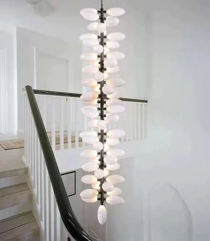 Nordic Art Long Magnolia alba Glass Ceiling Chandelier  for Staircase/Hallway/Entryway Light Fixture