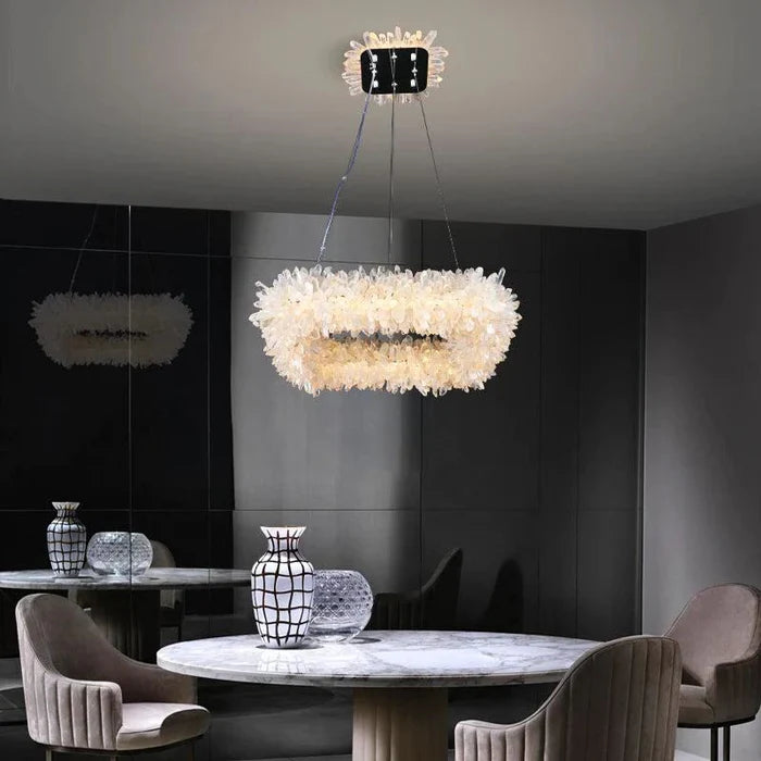 Rose Square Rock Crystal Chandelier Modern Lighting Fixture