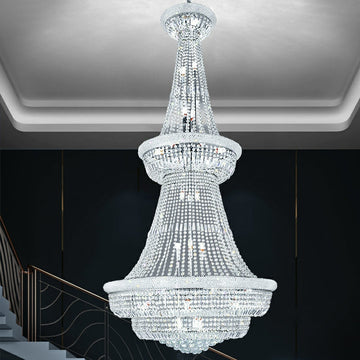 Silver/ Chrome Extra Large Crystal Chandelier Foyer Entryway Long Ceiling Lighting Fixture For Staircase