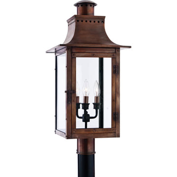 Roseto Iron 3 Light 26" Tall Post Lantern with Clear Glass