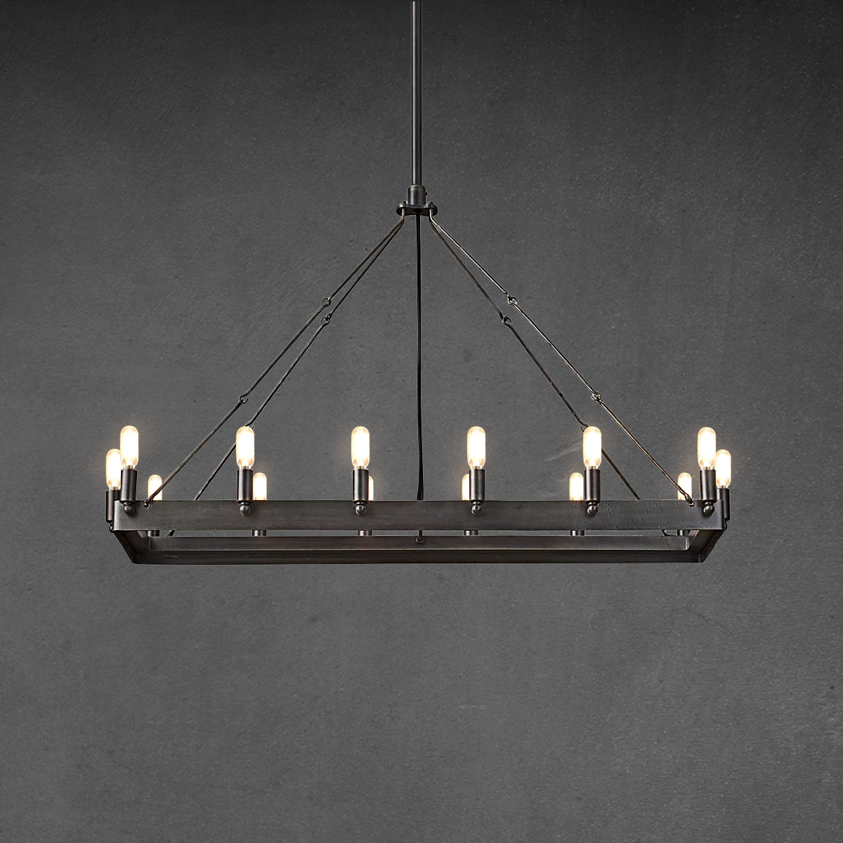 Caminy Vintage Filament Rectangular Chandelier 41"
