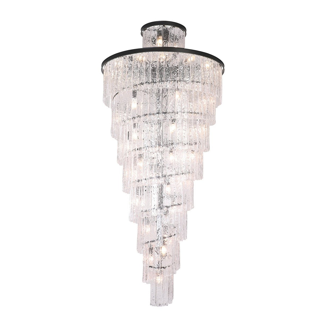 Seline Spiral Tiered/Layered Cracked Textured Glass Chandelier