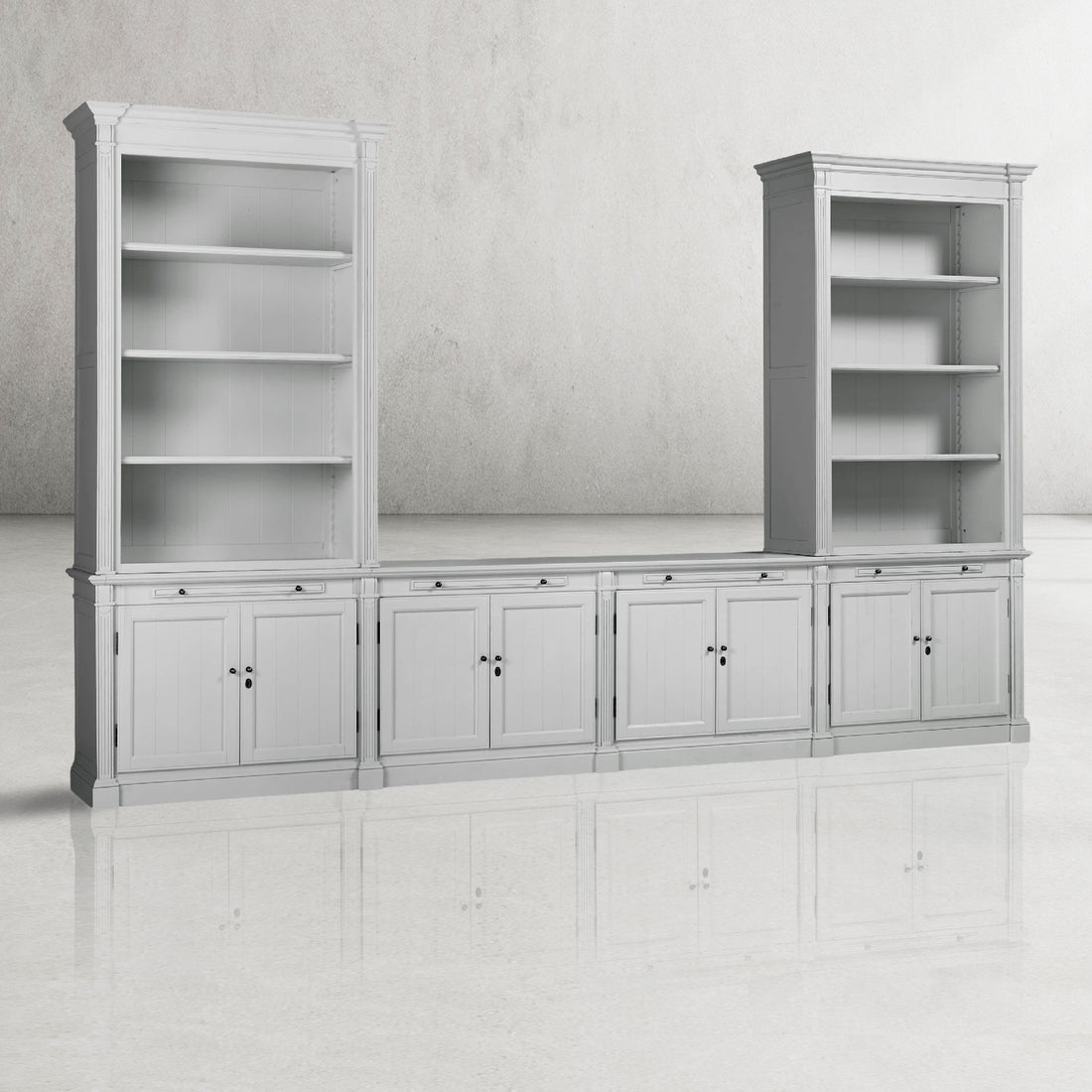 Athus Modular Media Console with Double Bookcases