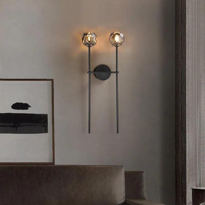 Bille De Clear Crystal Double Ball Wall Sconce 28"H