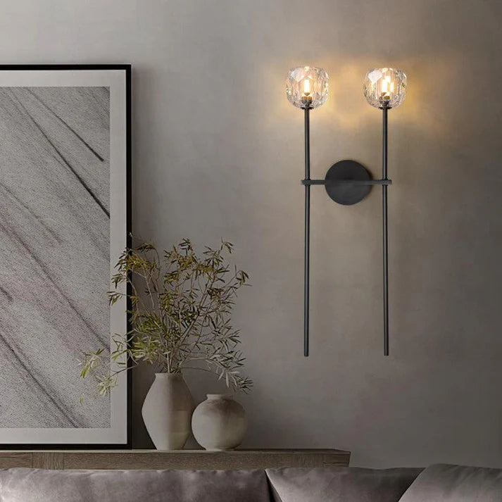 Bille De Clear Crystal Double Ball Wall Sconce 28"H
