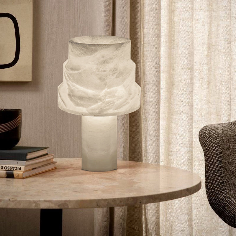 LED Modern White Table Lamp with alabaster shade 12in for living room