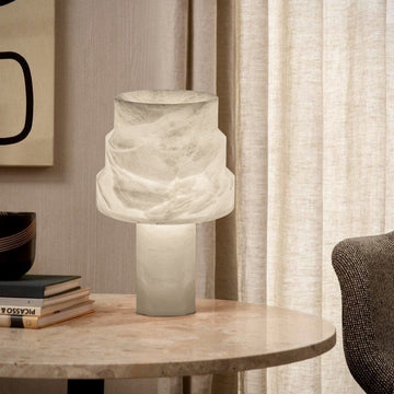 White Nature Handcrafted Alabaster Small Table Lamp with night light for bedside