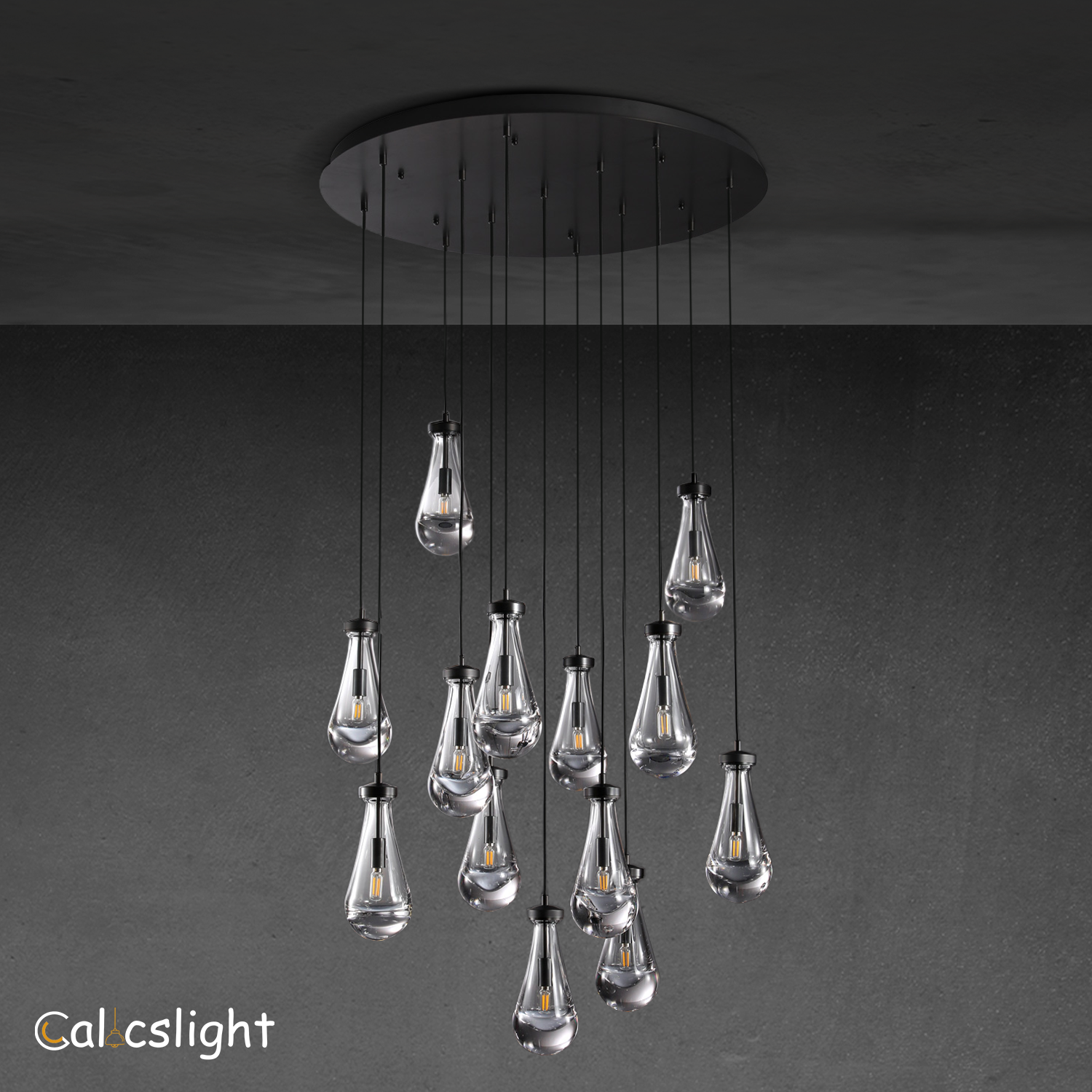 Raindrop Glass Round Chandelier 36"