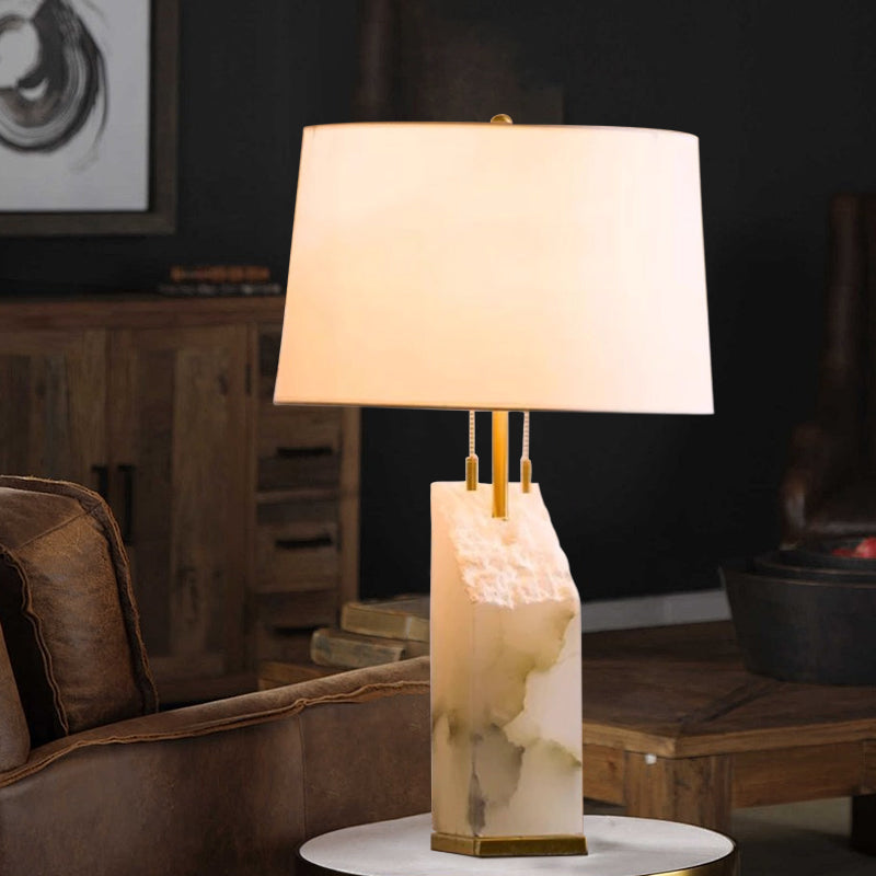 Square Raw White Alabaster Table Lamp