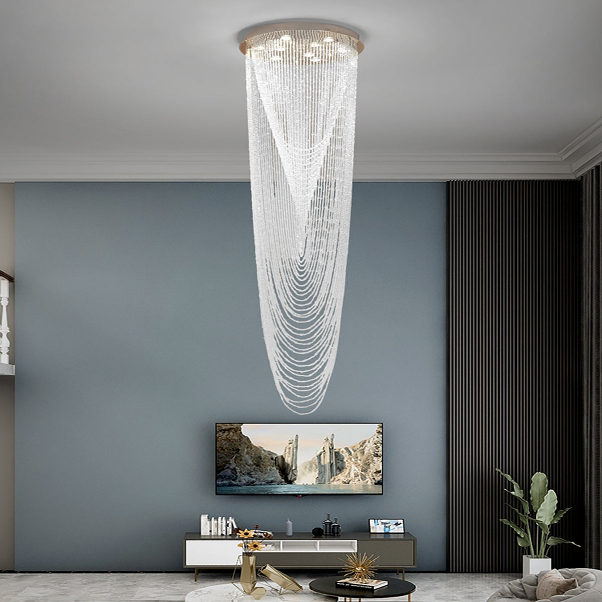 Extra Large Affordable Luxury Tiered Tassel Watefall Crystal Chandelier for Spiral Staircase/Villa/Hotel Lobby/Foyer