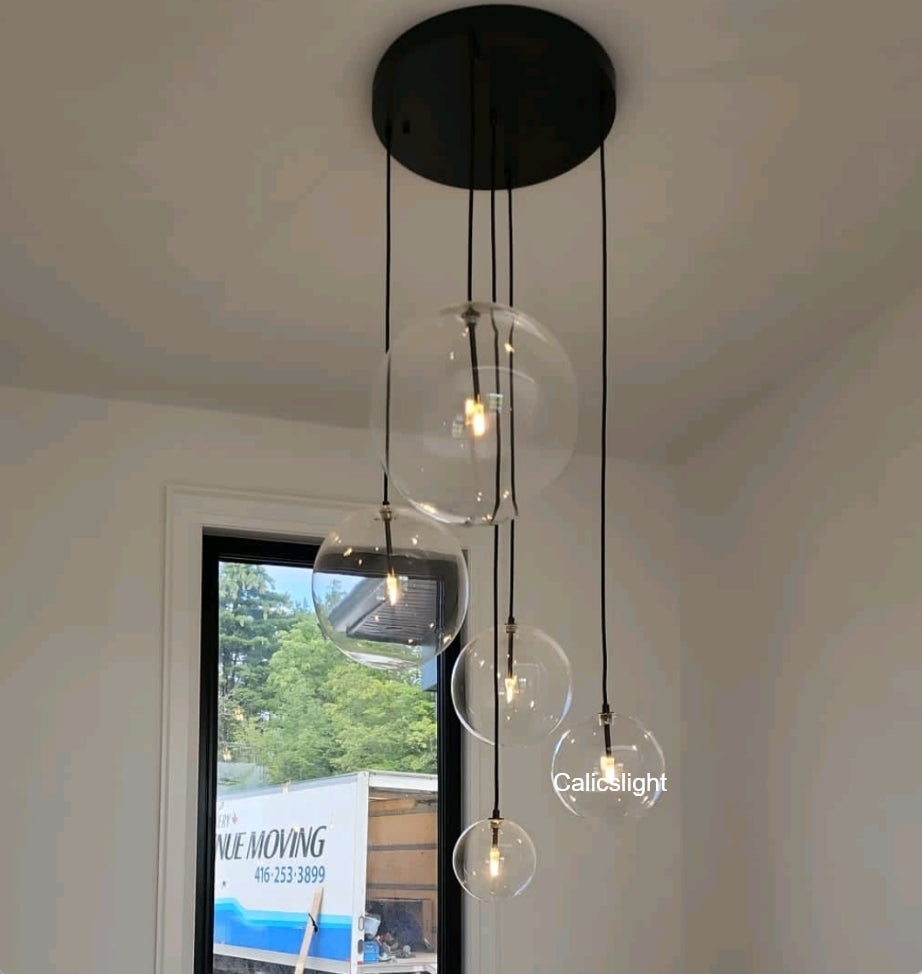 Glass Globe Mobile Cluster Chandelier 28"