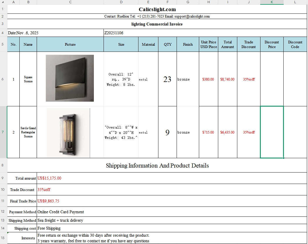 Ashley and Barry's Lighting Purchase List