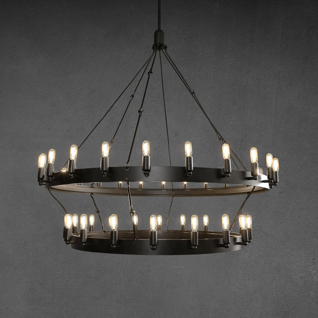 Caminy Vintage Filament Two-Tier Chandelier 38"