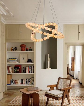 Modern Pearl Alabaster Necklace Circle Double Chandelier by dimming