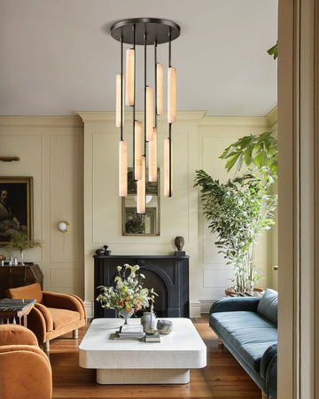 Vintage Clound Audubon Cluster Alabaster Linear Long Plate Chandelier for hallway