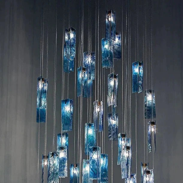 Artistic Colorful Glass Tile Cluster Chandelier for Staircases