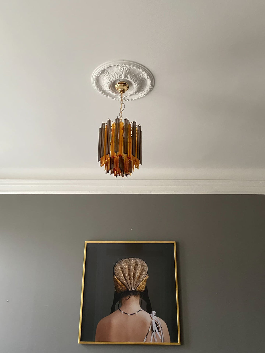 Murano Chandelier 12.6" – 47 prisms – Amber/Smoked