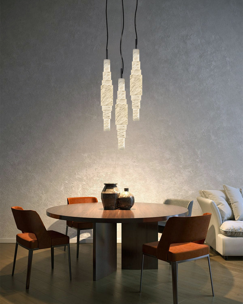 White Alabaster Cluster Pendant Lamp 3-lights for kitchen Island