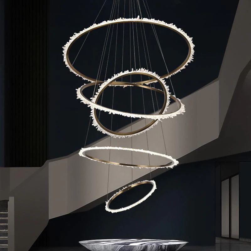 JC Rock Crystal Multi Rings Chandelier For Staircase
