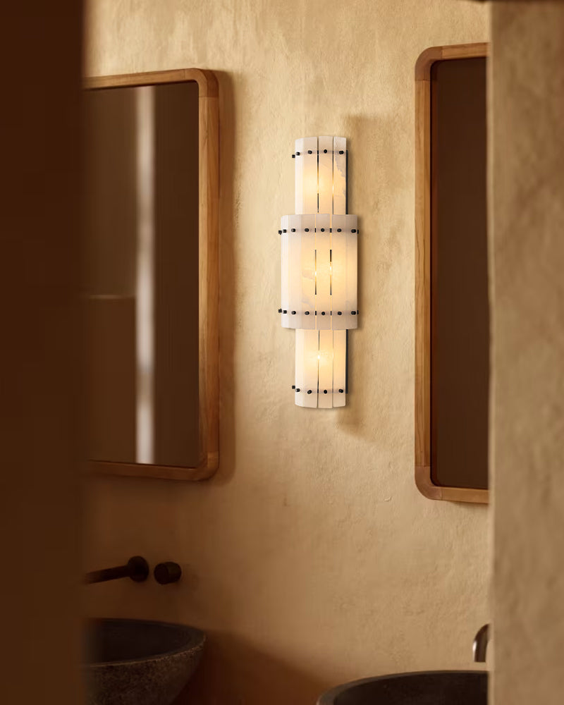 6-light San Marco Alabaster Grand Round Sconces 37in of Height Lacquered Brass/Black