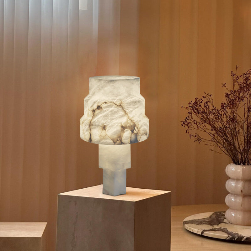 LED Modern White Table Lamp with alabaster shade 12in for living room