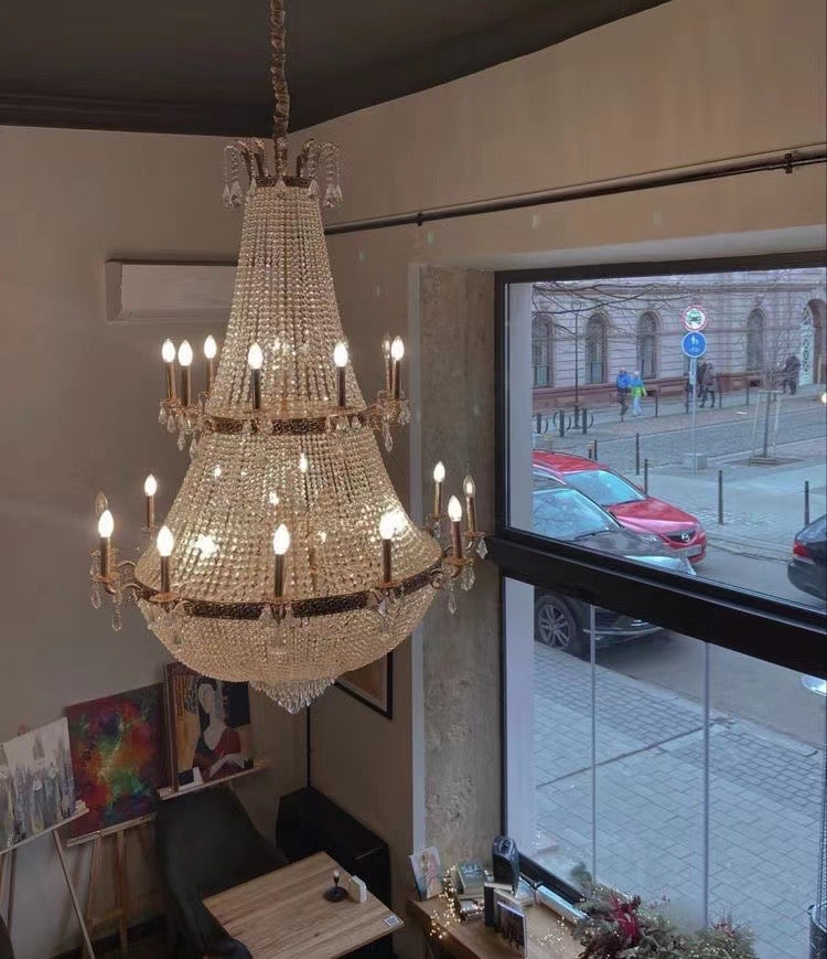 Oversized Luxury Double-layers Golden French Style Crystal Chandelier  for Living/Dinning Room/Foyer/Hallway/Staircase