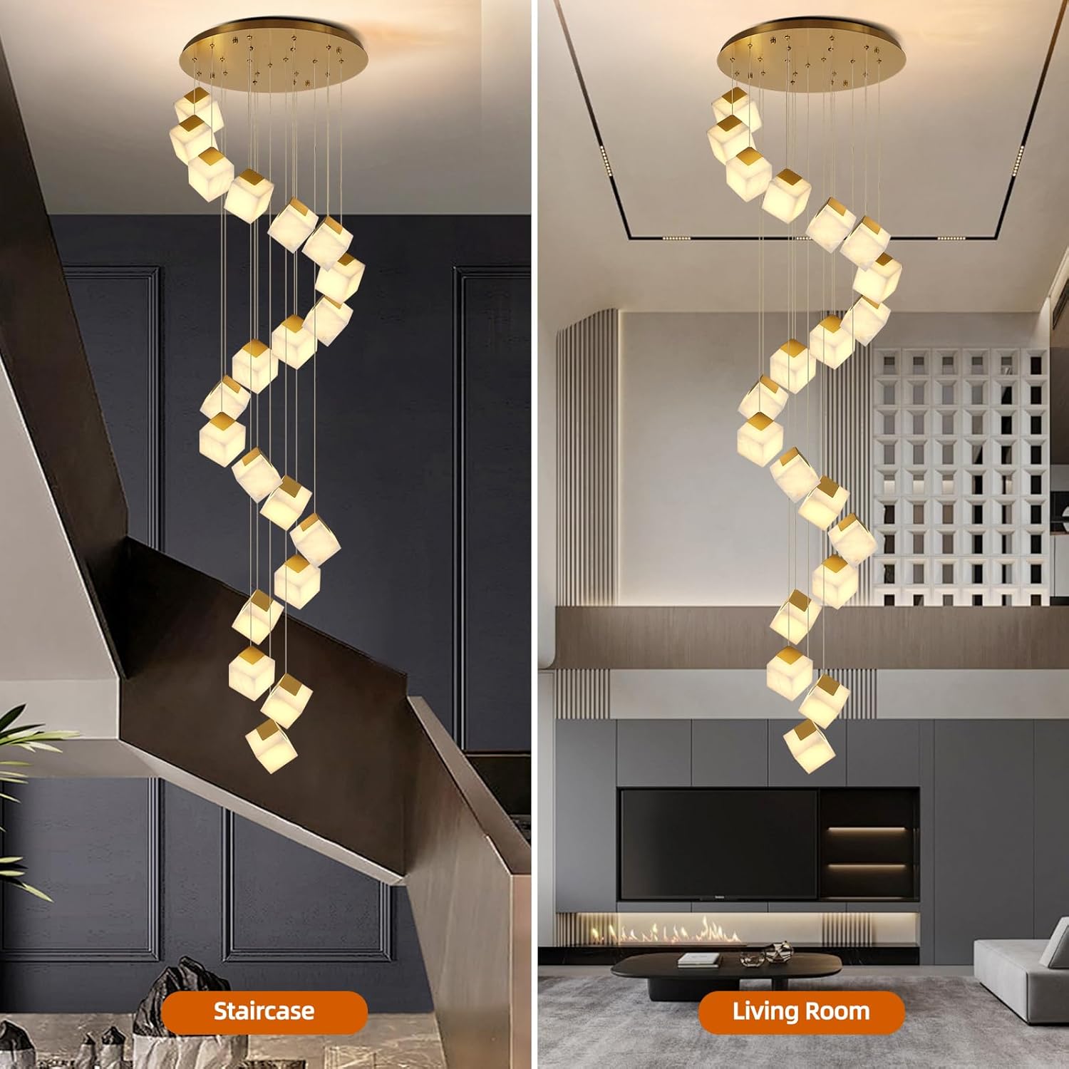 Alabaster High Ceiling Chandelier, Modern Staircase Chandeliers - Fast Delivery-1-Luxehomezone