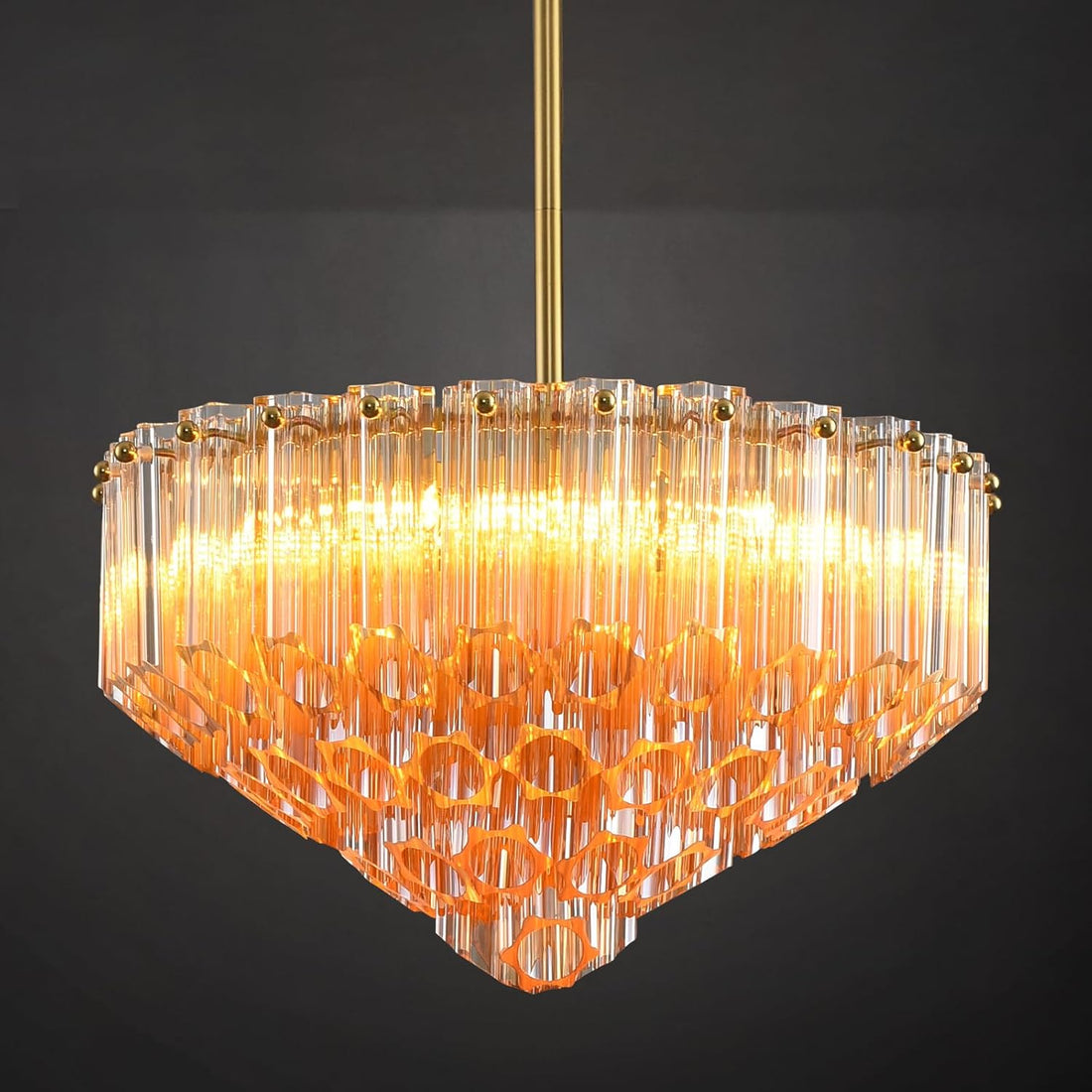 MDEGLYO Modern Amber and Clear Glass Chandelier 14" 32" 43"