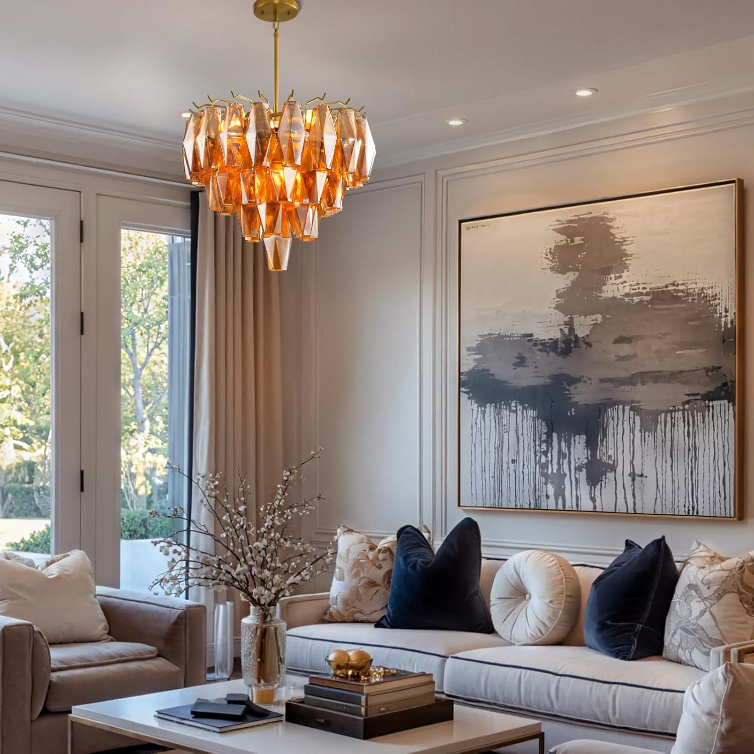 Modern Evelyn Glass Round Chandelier 17"