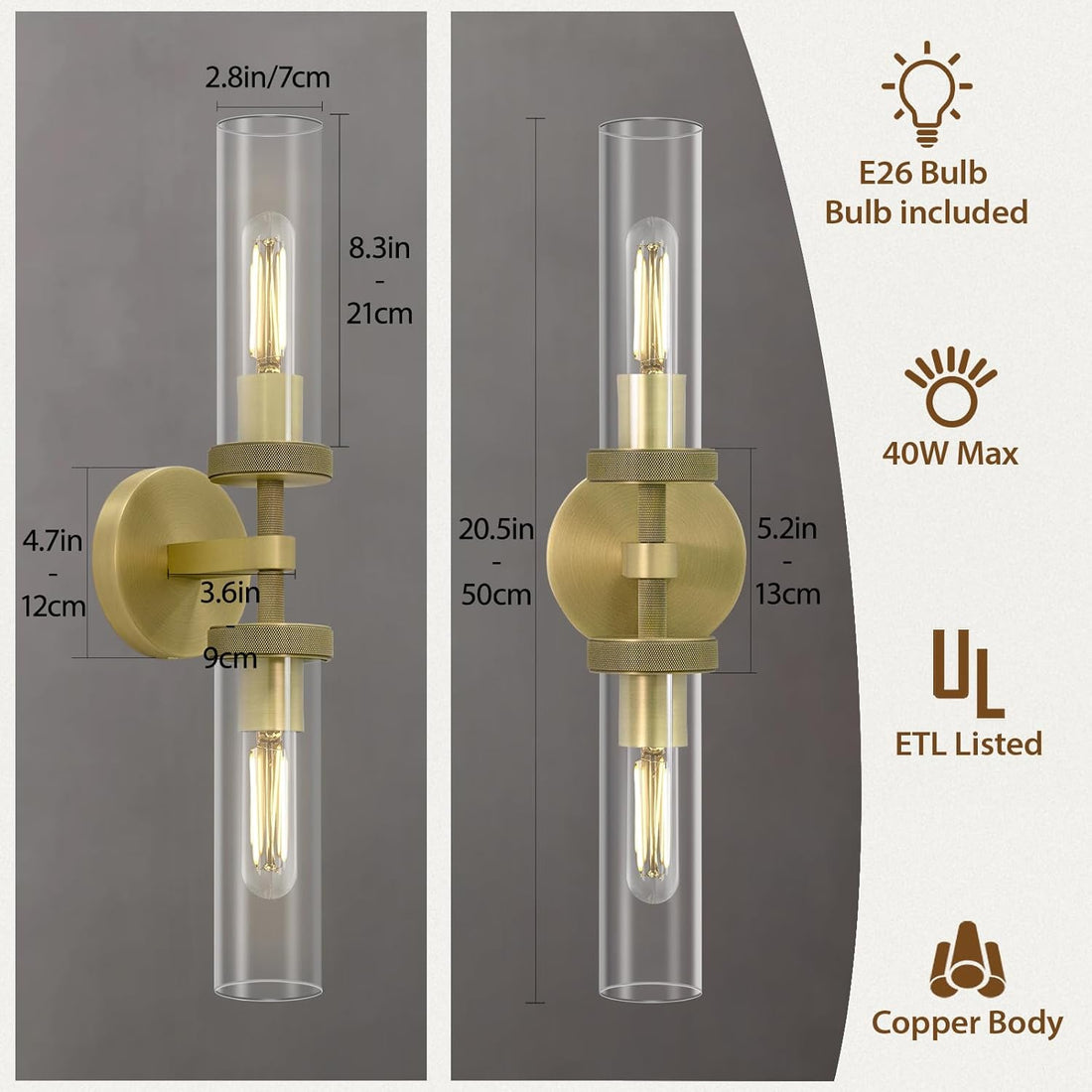 Knurled Glass Wall Sconces 2 Light