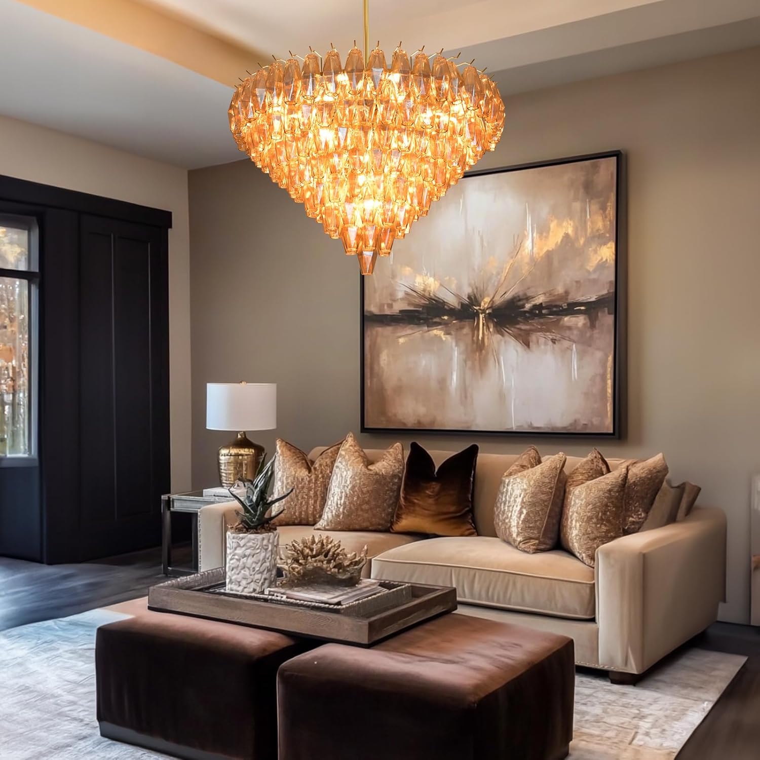 Modern Evelyn Glass Round Chandelier 36"