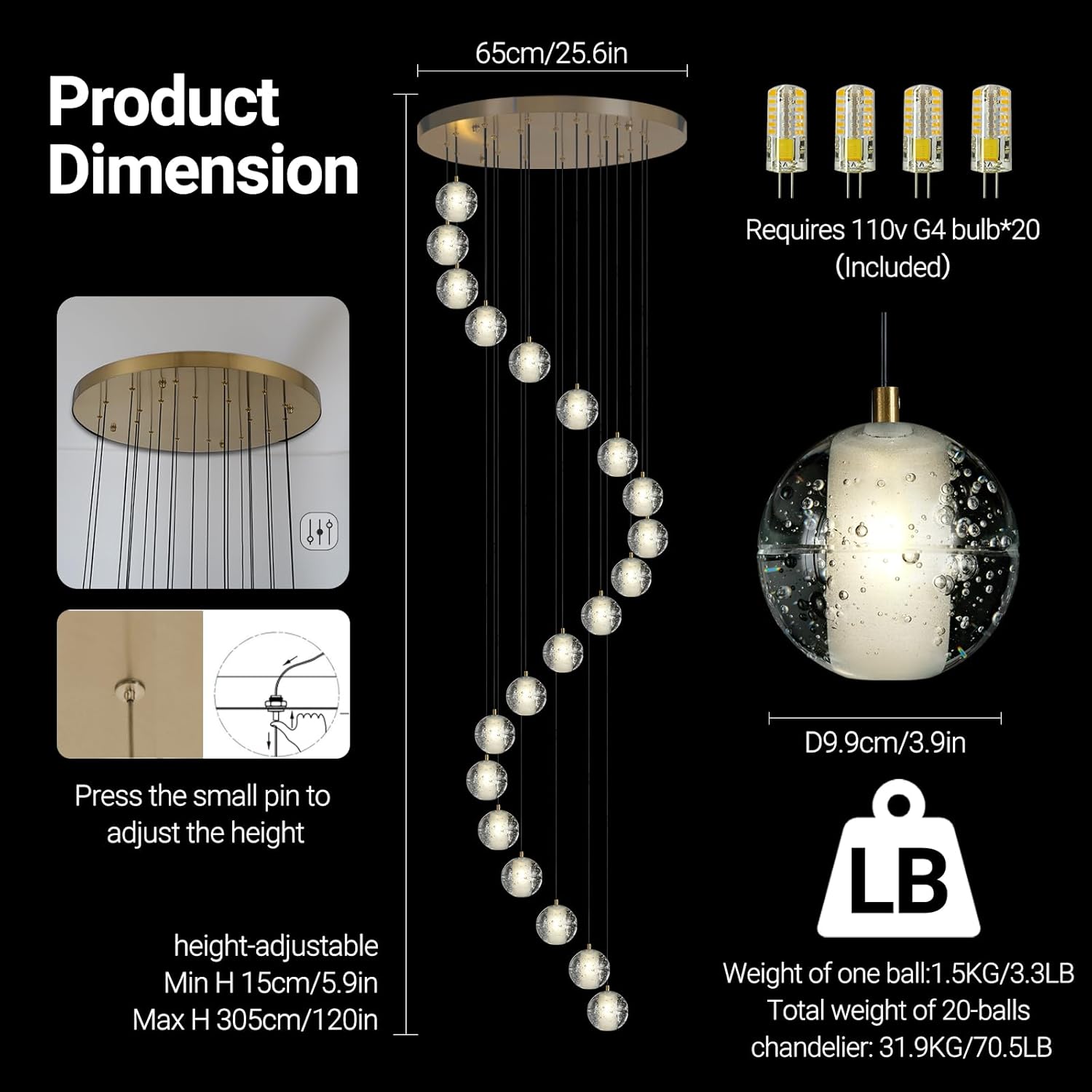 Large LED Pendant Chandeliers with Crystal Bubble Ball - Fast Delivery-1-Luxehomezone