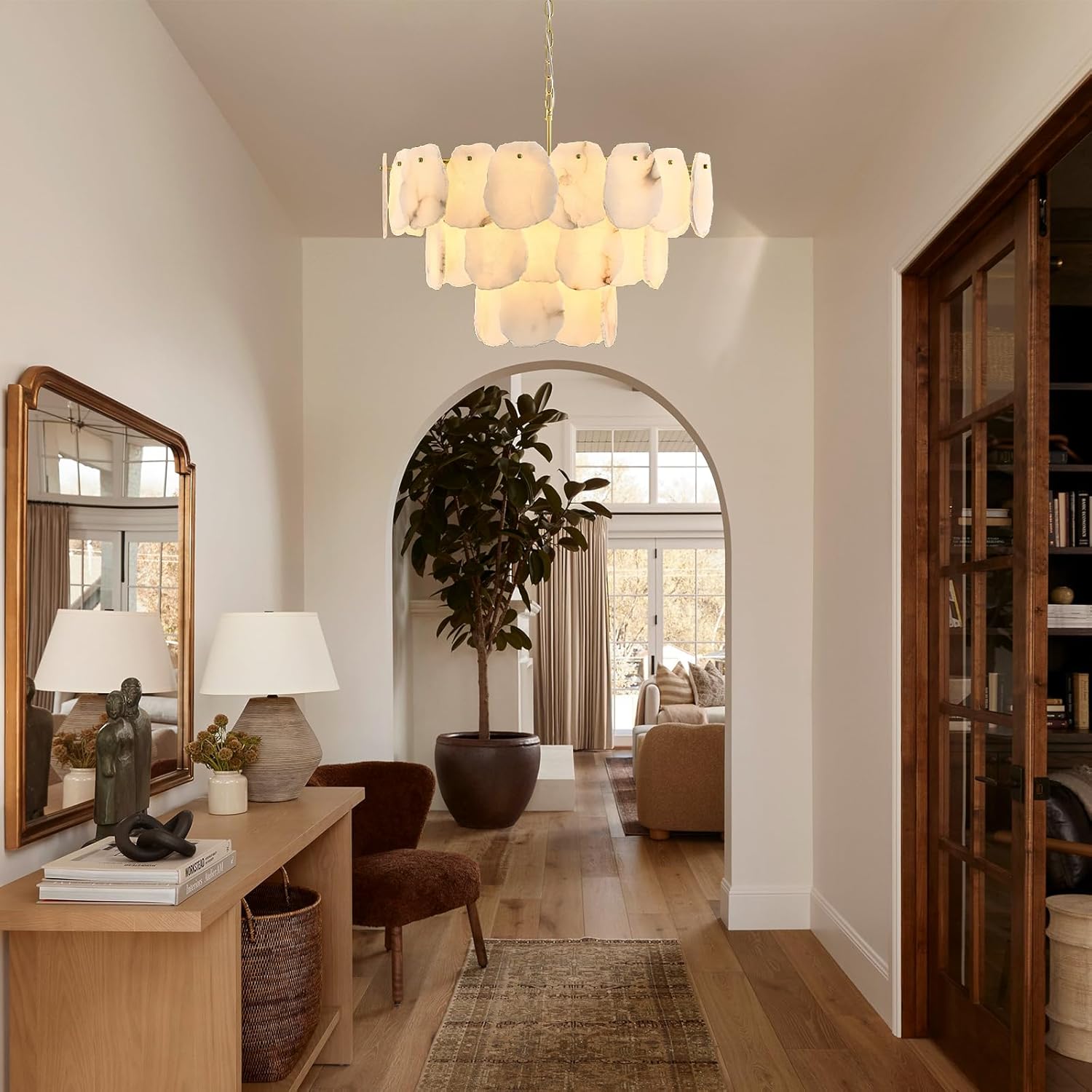 Talan Alabaster Round 3-Tier Chandelier 32″