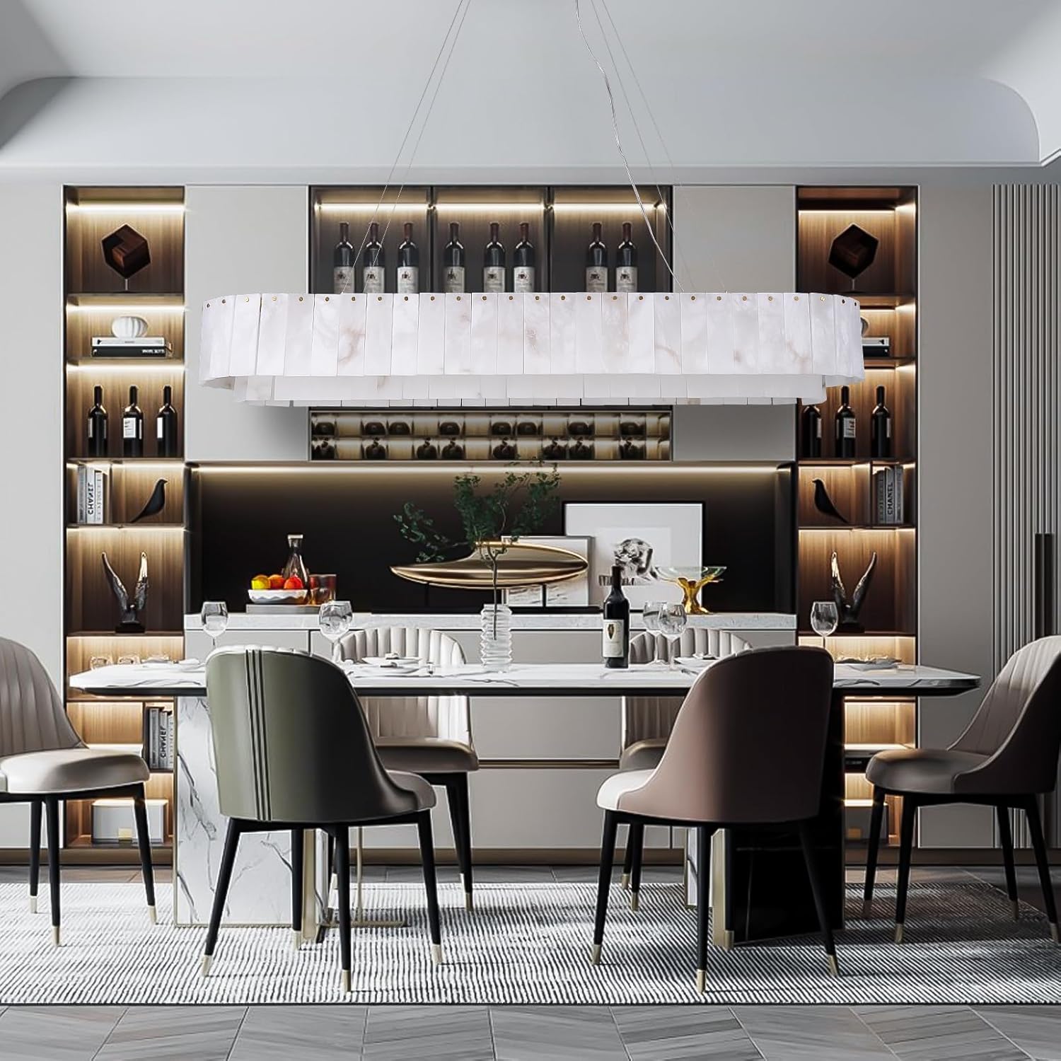 Alabaster Rectangular Chandelier L54" - Fast Delivery-1-Luxehomezone