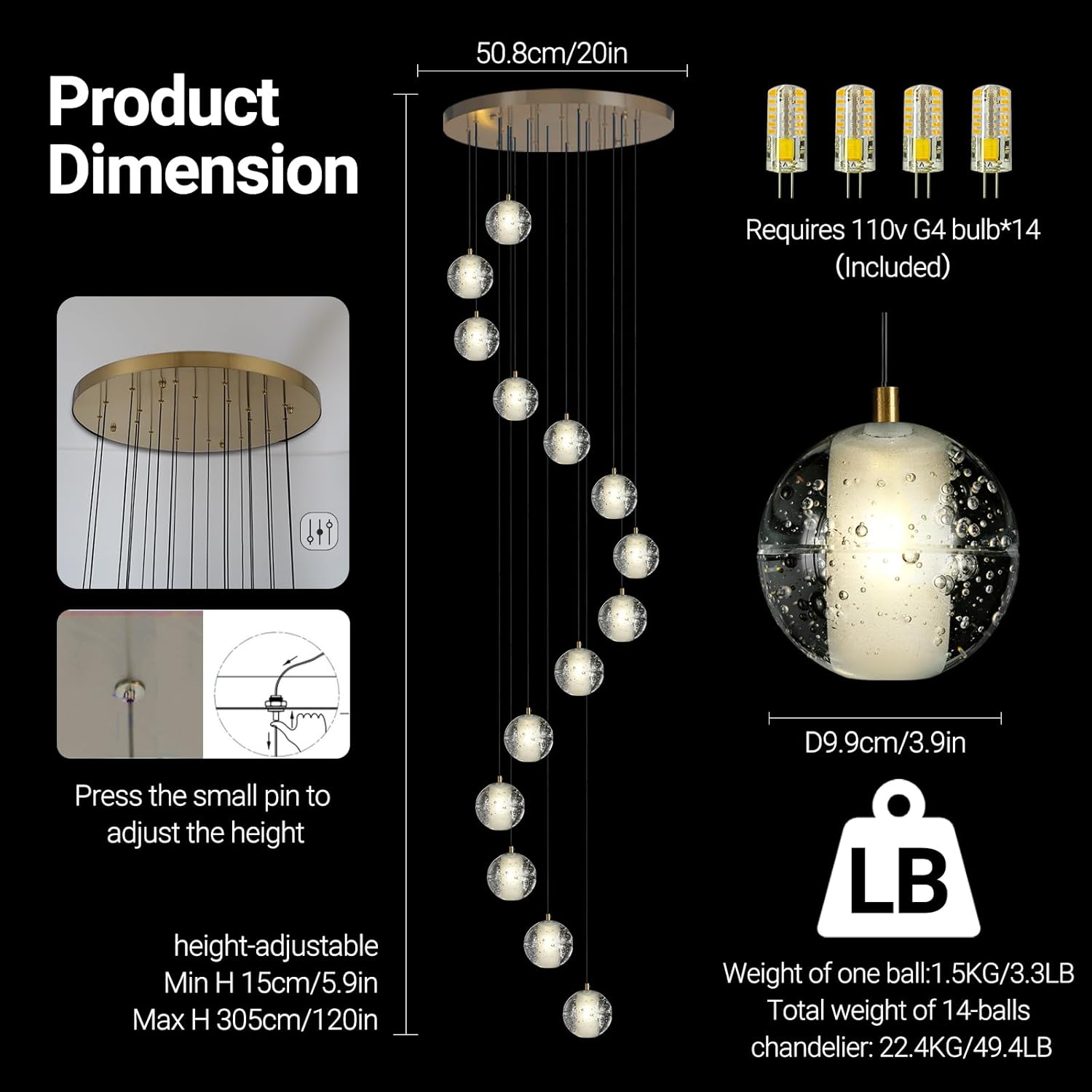 Large LED Pendant Chandeliers with Crystal Bubble Ball - Fast Delivery-1-Luxehomezone