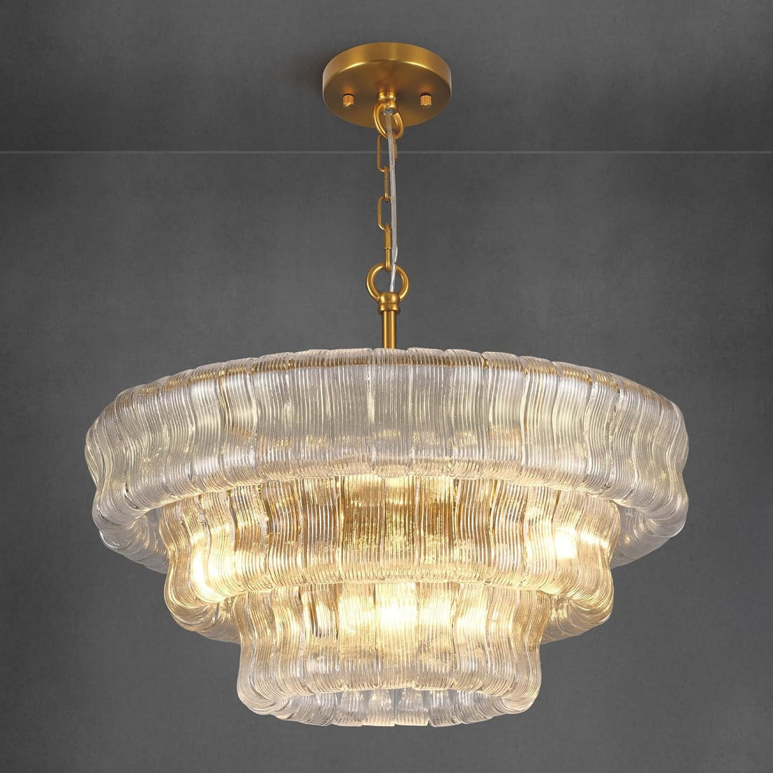 Amor 4-Tiered Round Clear Arc-shaped Glass Chandelier D24