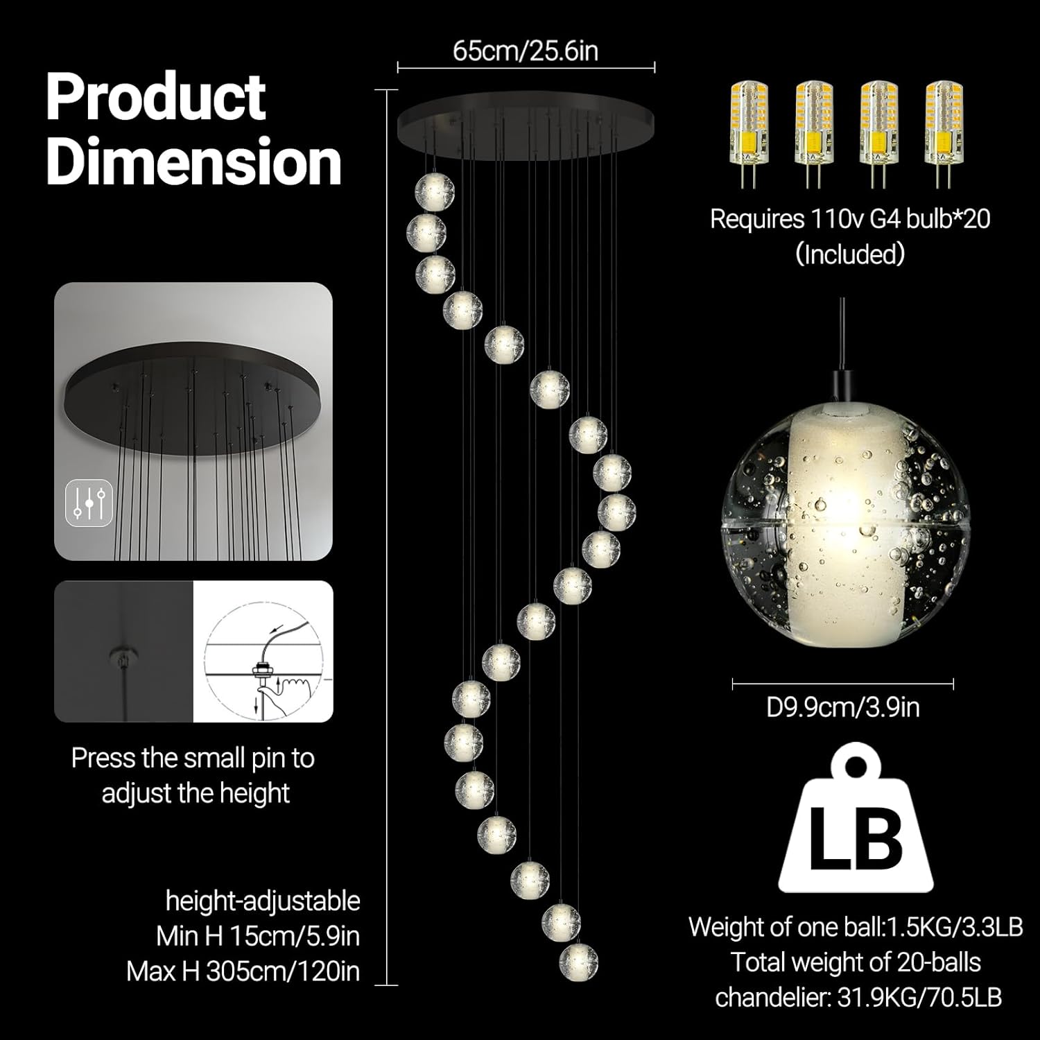 Large LED Pendant Chandeliers with Crystal Bubble Ball - Fast Delivery-1-Luxehomezone