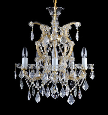 5-flame Maria Theresa chandelier with cut bobeches & trimmings in the French style