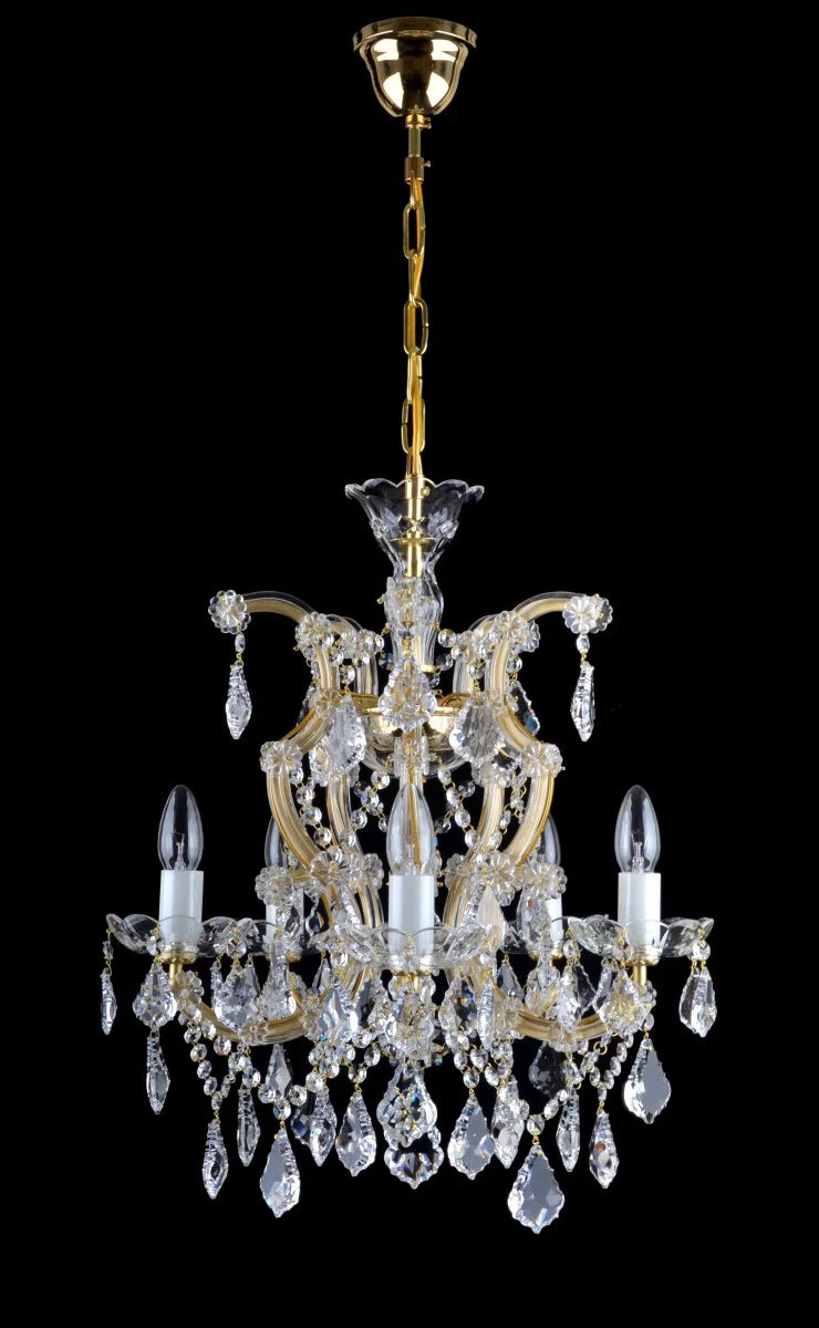 5-flame Maria Theresa chandelier with cut bobeches & trimmings in the French style