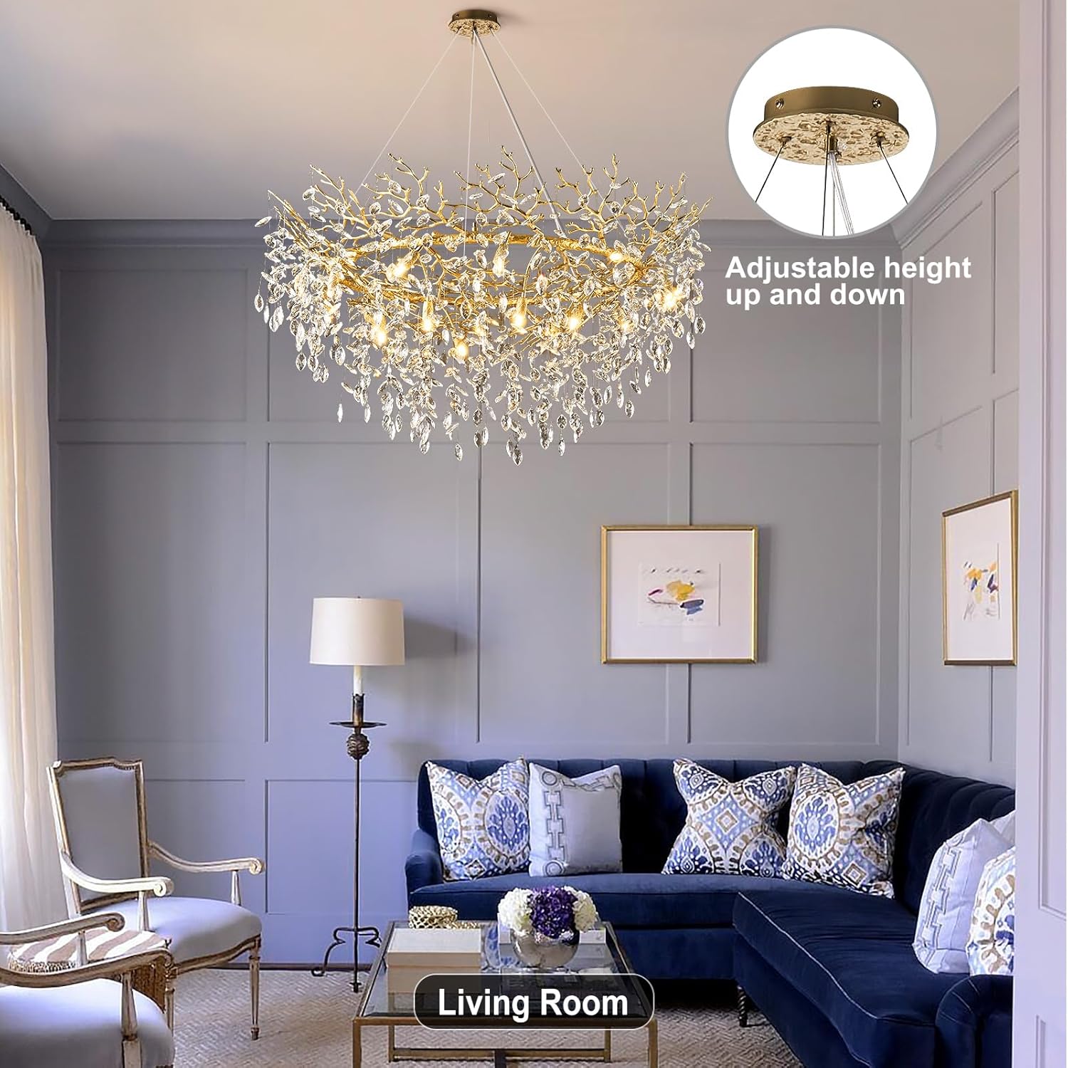 Round Silver Tree Branche Chandelier48" - Fast Delivery-1-Luxehomezone