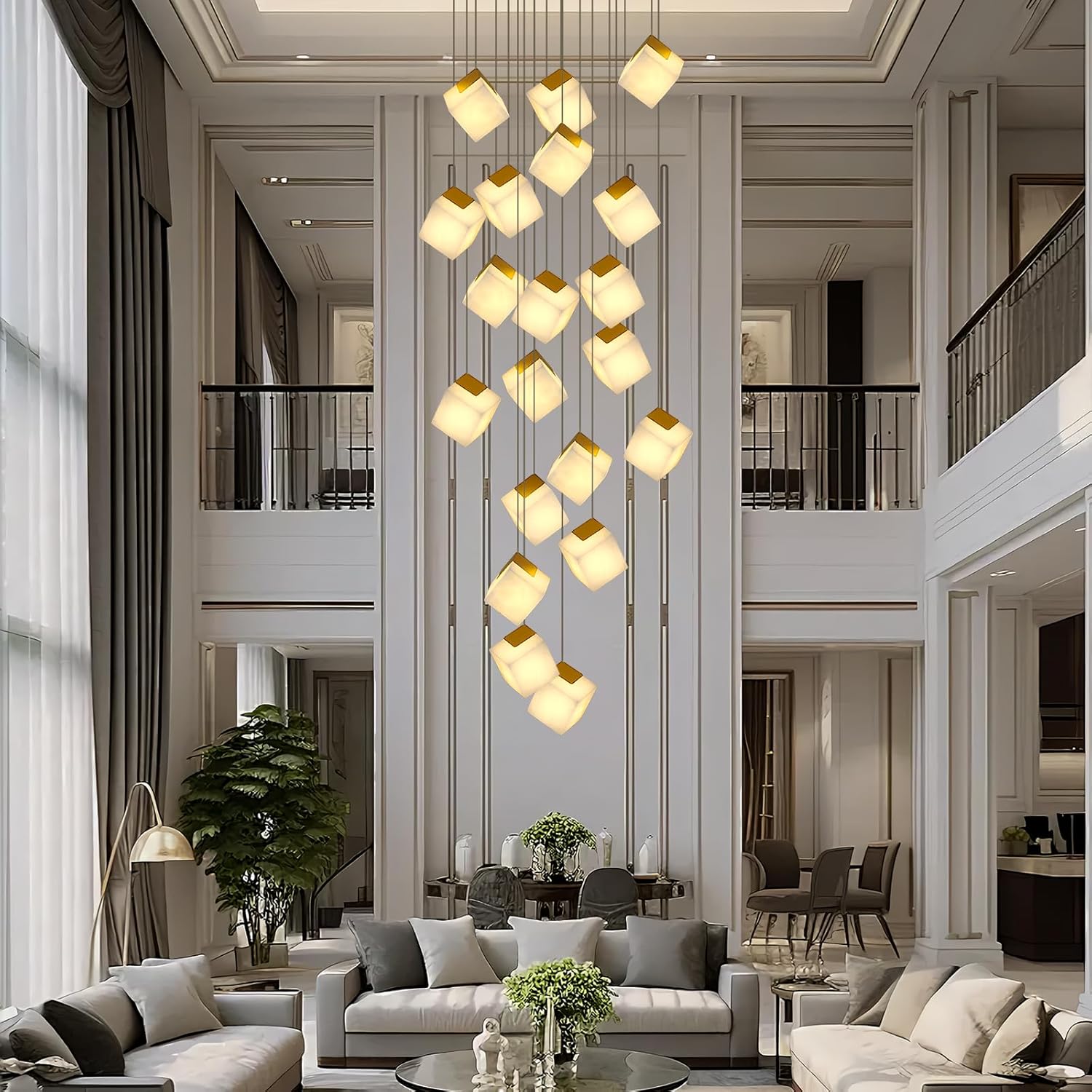 Alabaster High Ceiling Chandelier, Modern Staircase Chandeliers - Fast Delivery-1-Luxehomezone