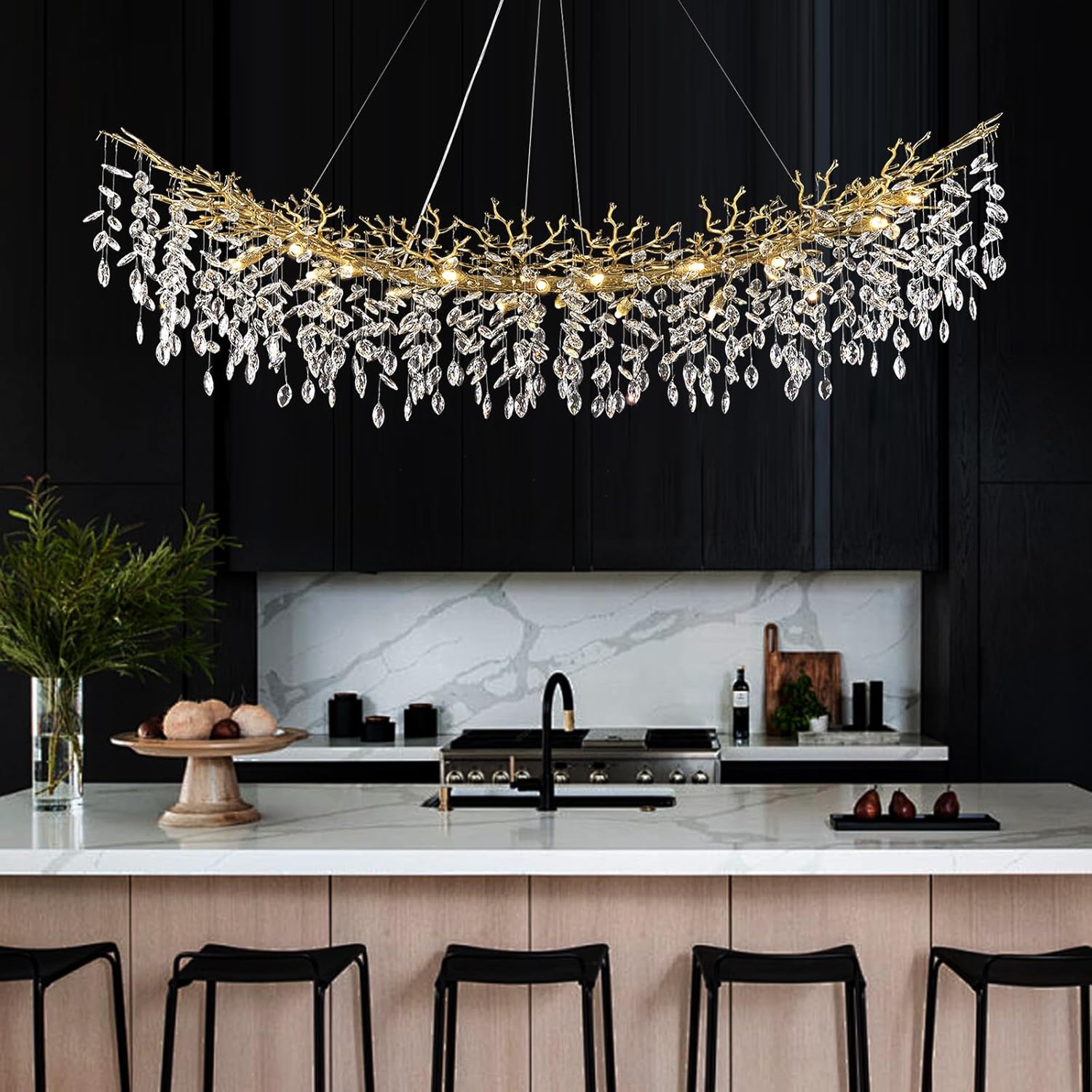 Modern Silver Crystal Glass Tree Branchs Chandelier 55" 72" - Fast Delivery-1-Luxehomezone